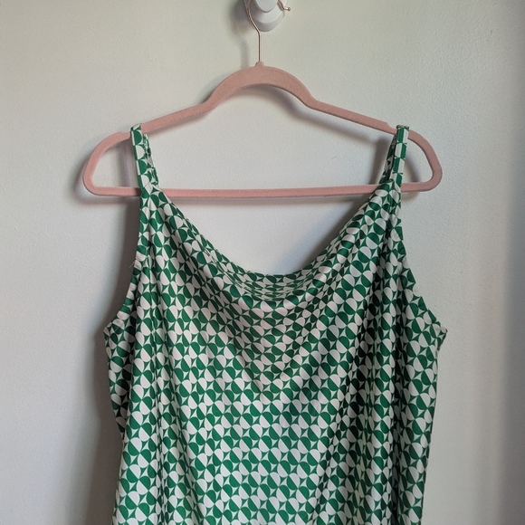 AVA & VIV Green White Geometric Design Feminine Casual Midi Dress Size 1X - Picture 3 of 12